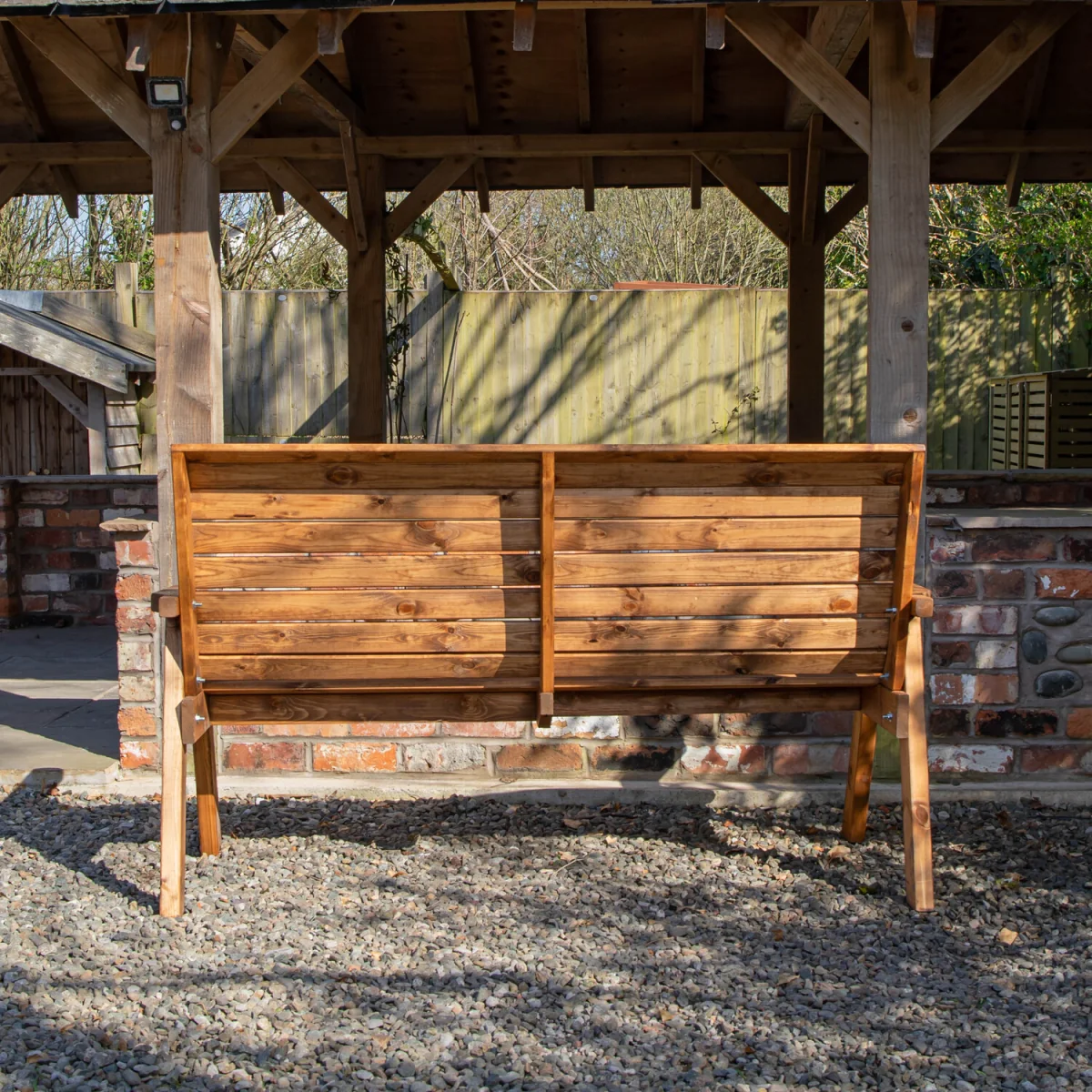 Charles Taylor Hand Made Traditional 3 Seater Chunky Rustic Wooden Garden Bench Furniture Assembled - Brown – image 1