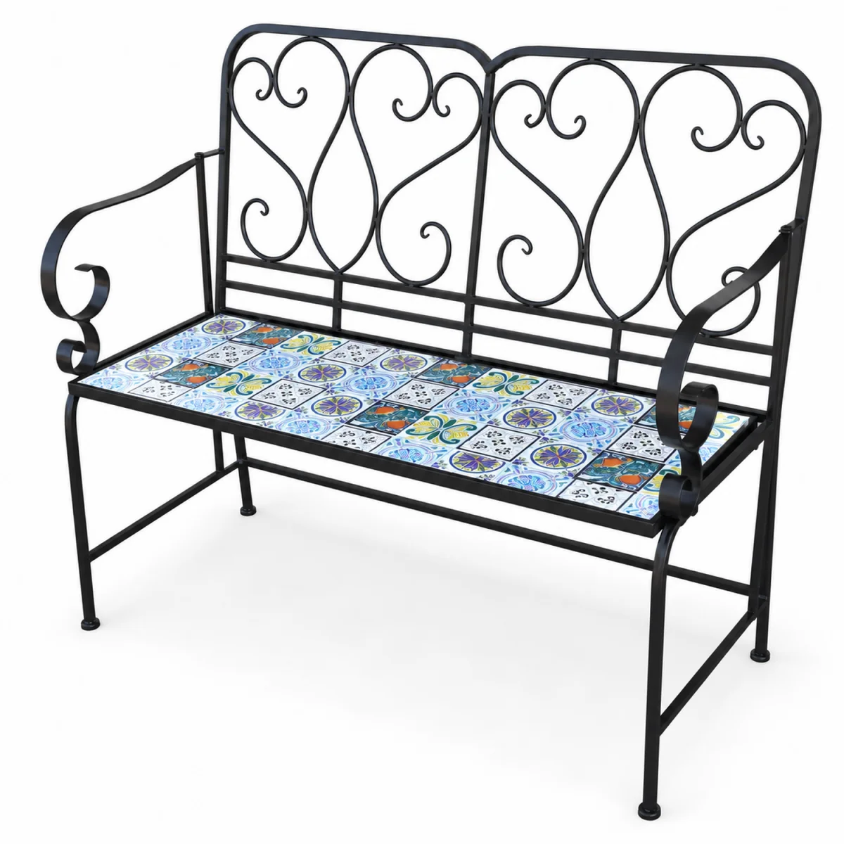 Lisbon Mosaic 2 Seater Garden Bench - Black frame with mosaic tile seat – image 3