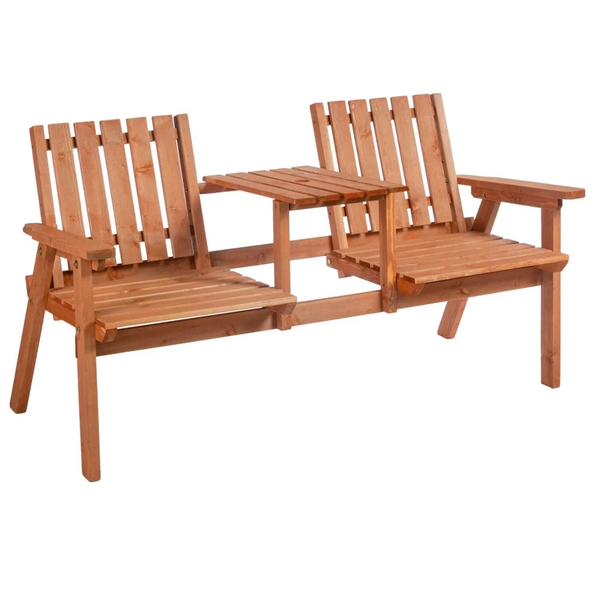 Hasa Fir Wood 2-Seater Garden Bench with Integrated Centre Table – image 3
