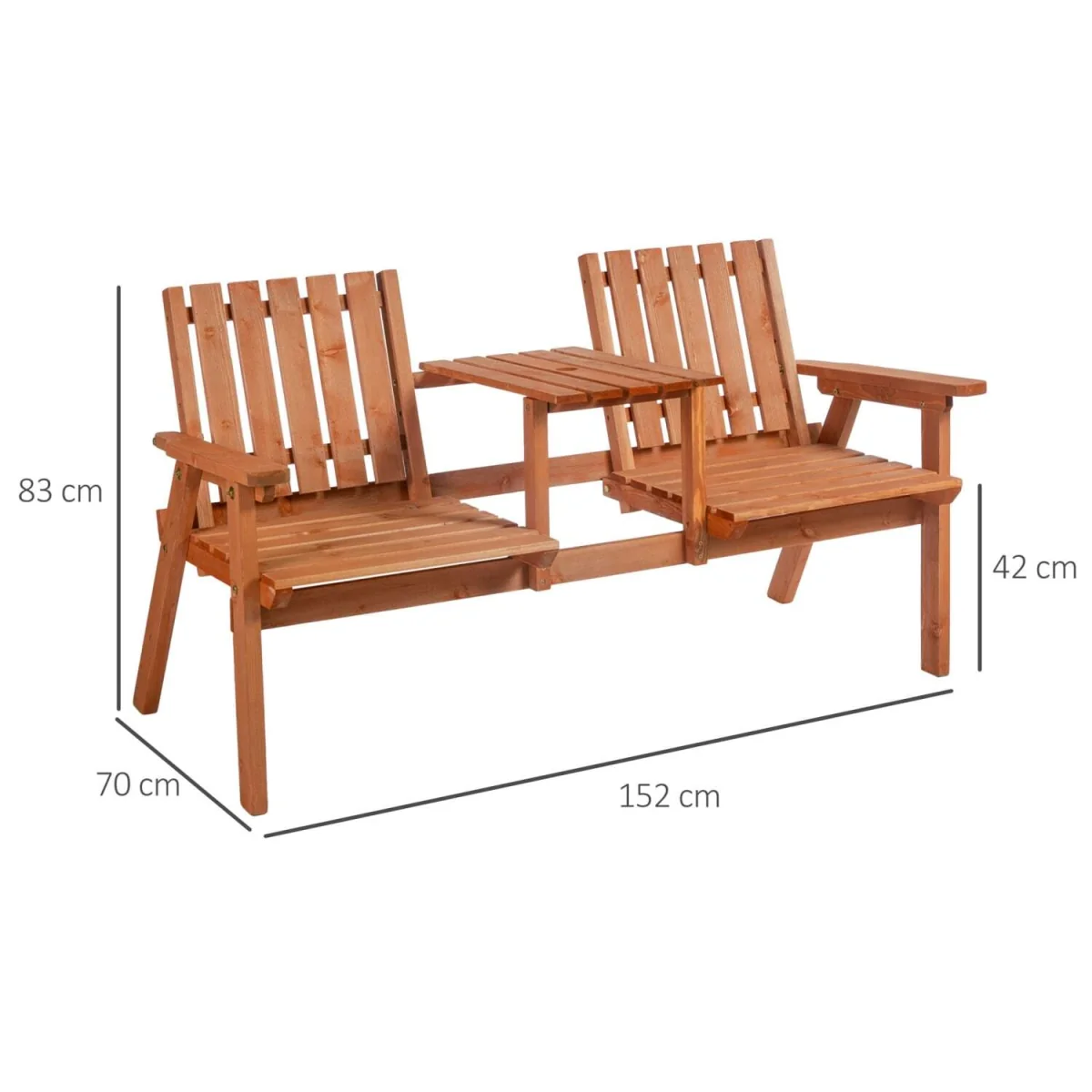 Hasa Fir Wood 2-Seater Garden Bench with Integrated Centre Table – image 5