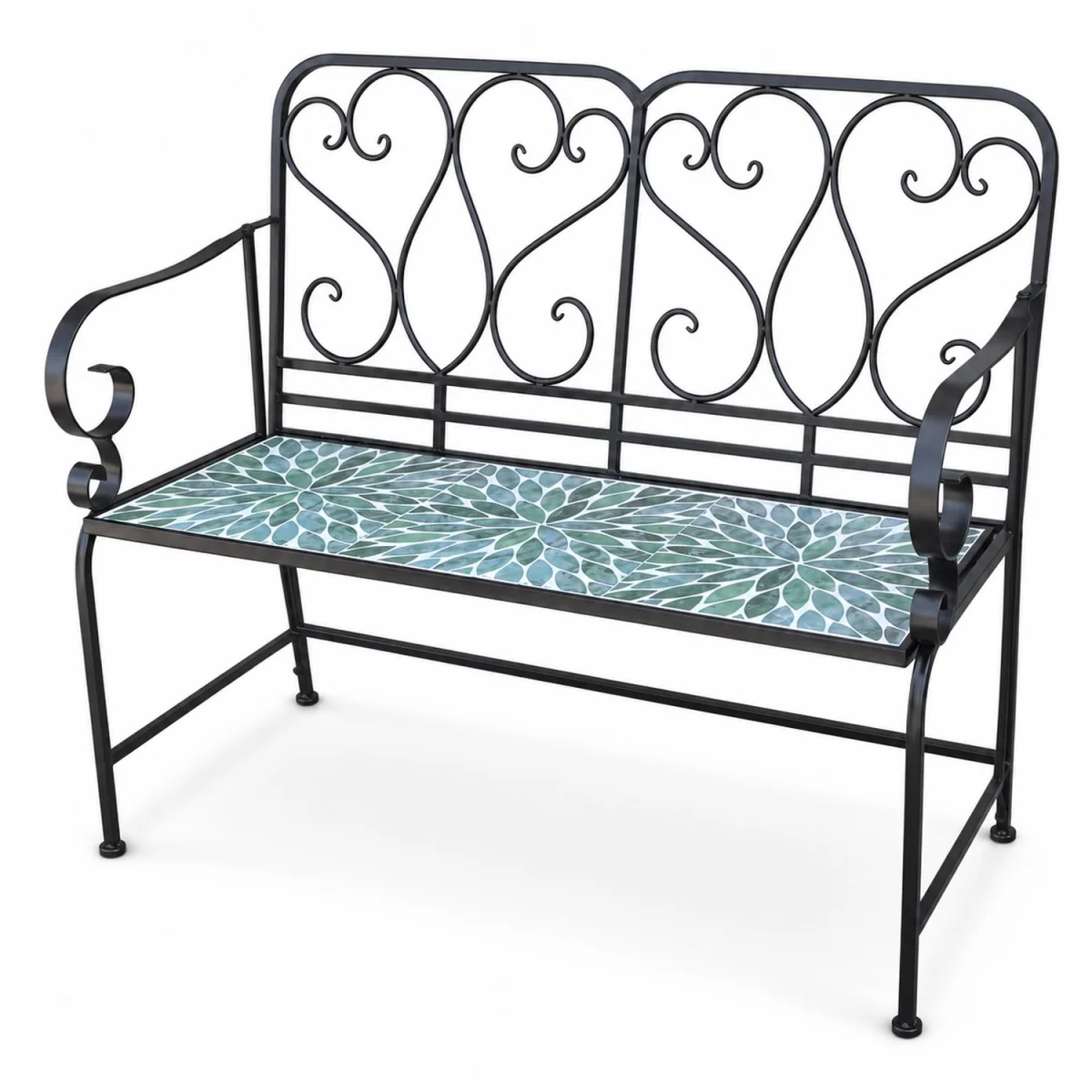 Leaf Mosaic 2 Seater Garden Bench - Black frame with mosaic tile seat – image 4