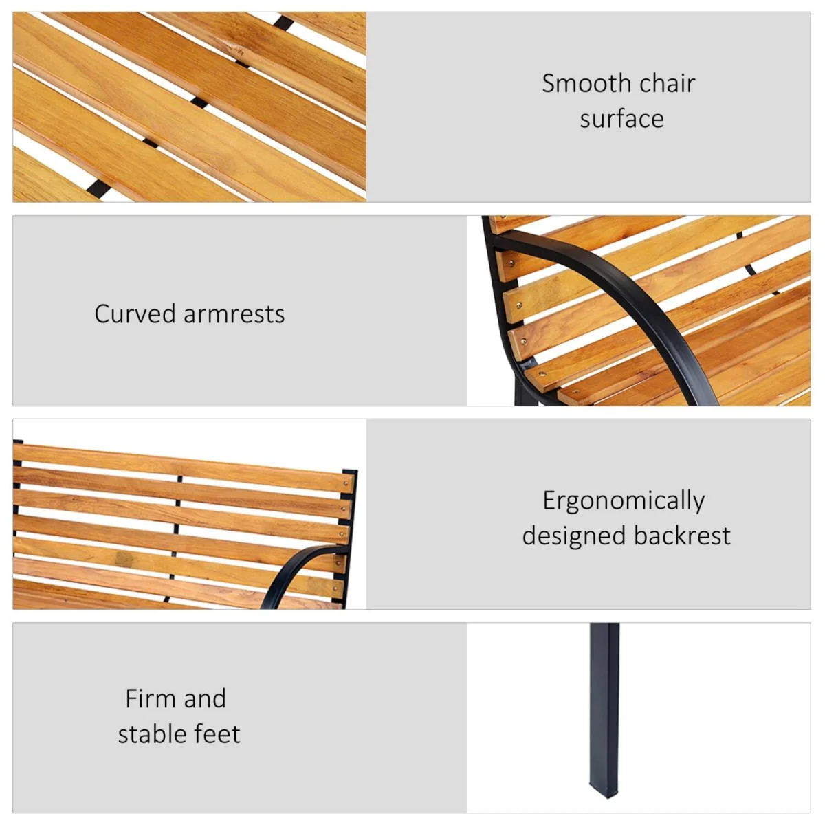 Nifalo 122cm Steel and Natural Slatted Wood Outdoor Garden Bench – image 7