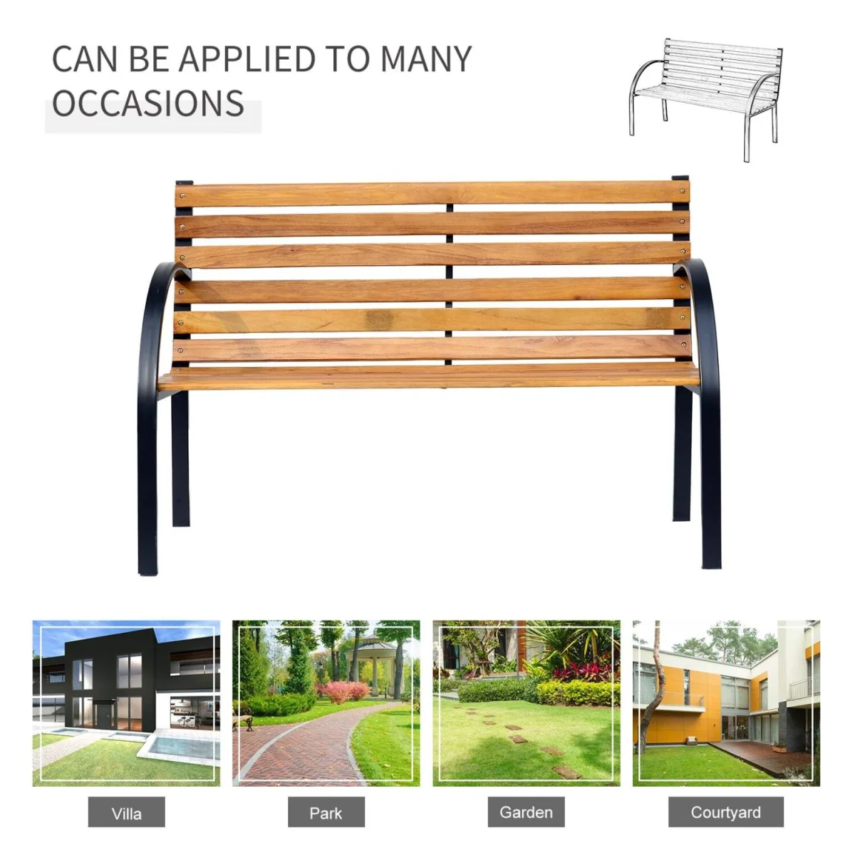 Nifalo 122cm Steel and Natural Slatted Wood Outdoor Garden Bench – image 8