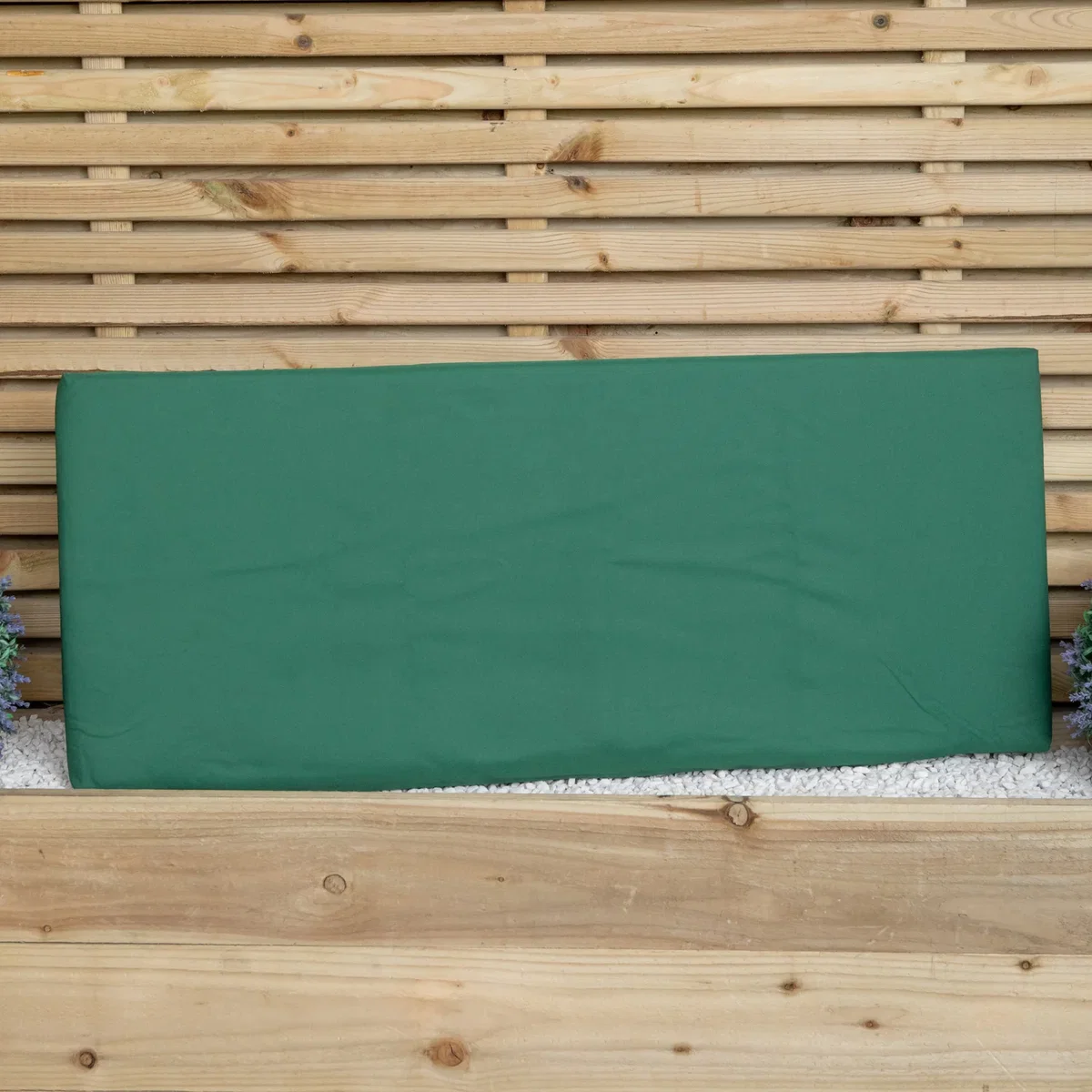 Hand Made Traditional 2 Seater Chunky Rustic Wooden Garden Bench with Green Cushions, Flat Packed - Brown/Green – image 4