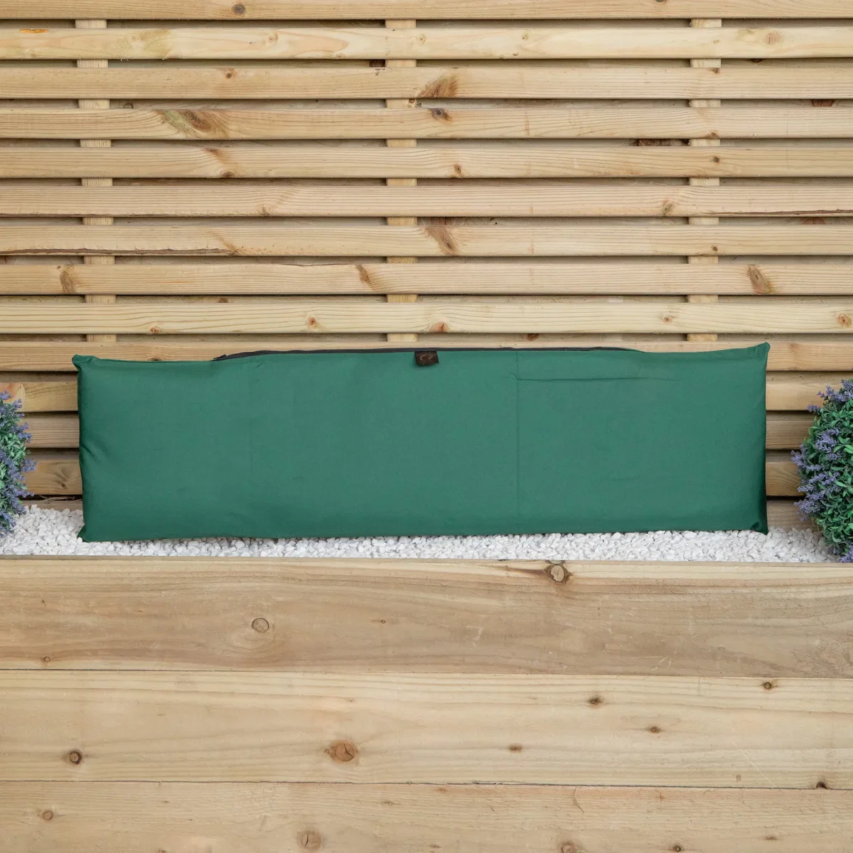 Hand Made Traditional 2 Seater Chunky Rustic Wooden Garden Bench with Green Cushions, Flat Packed - Brown/Green – image 8