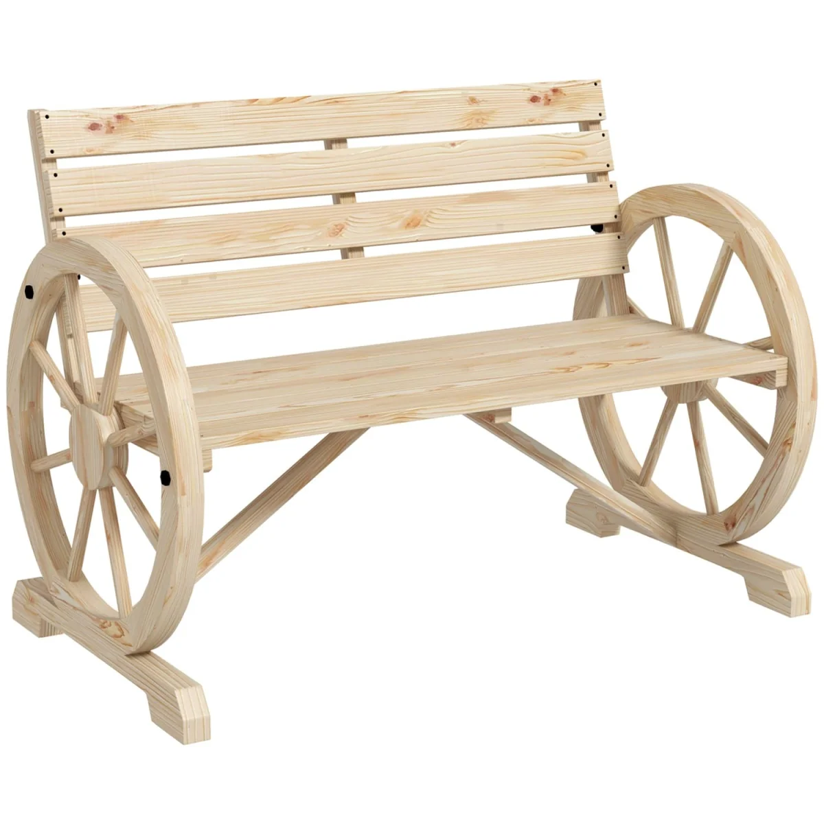 Hata Zilu Natural Rustic Wagon Wheel Garden Bench With Armrests – image 2