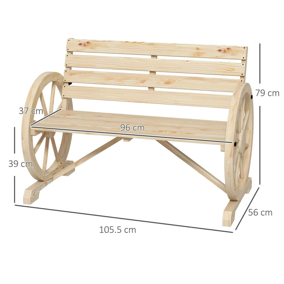 Hata Zilu Natural Rustic Wagon Wheel Garden Bench With Armrests – image 4