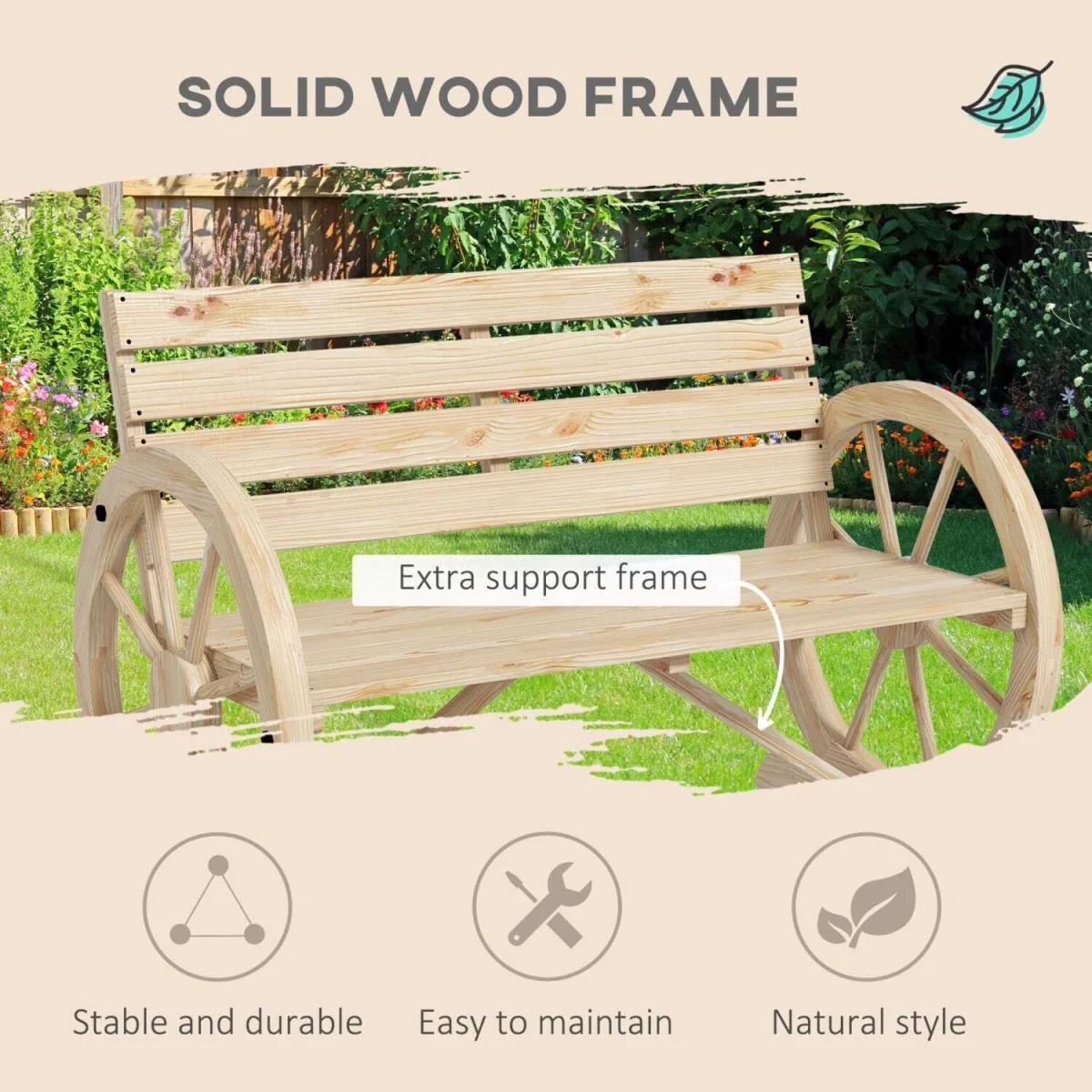 Hata Zilu Natural Rustic Wagon Wheel Garden Bench With Armrests – image 5