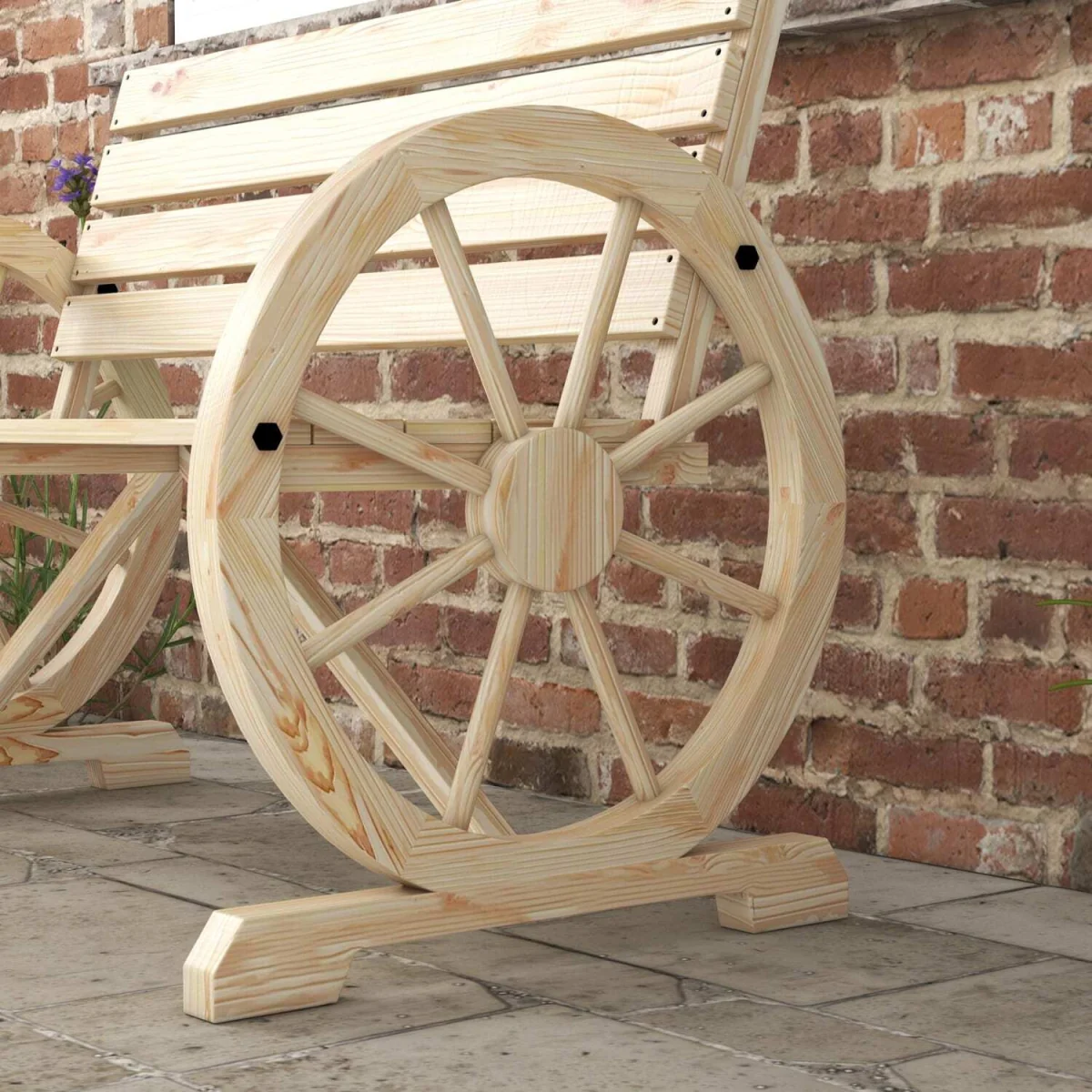 Hata Zilu Natural Rustic Wagon Wheel Garden Bench With Armrests – image 10