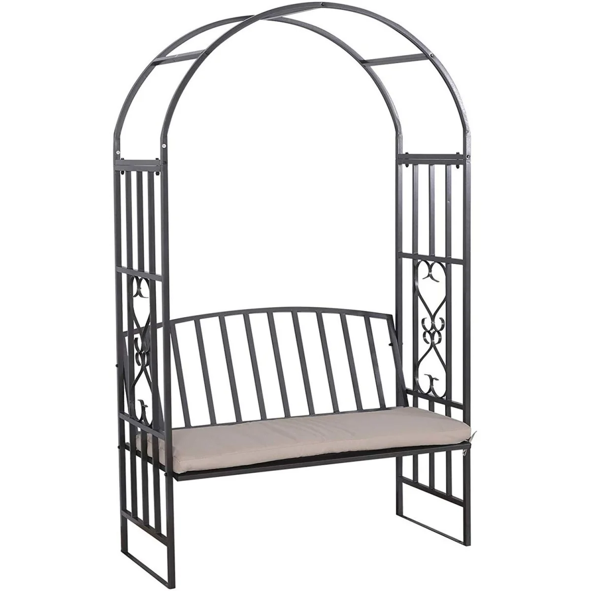 Garden Metal Black Rose Arch Trellis Pergola Arbour With Bench - Black – image 3