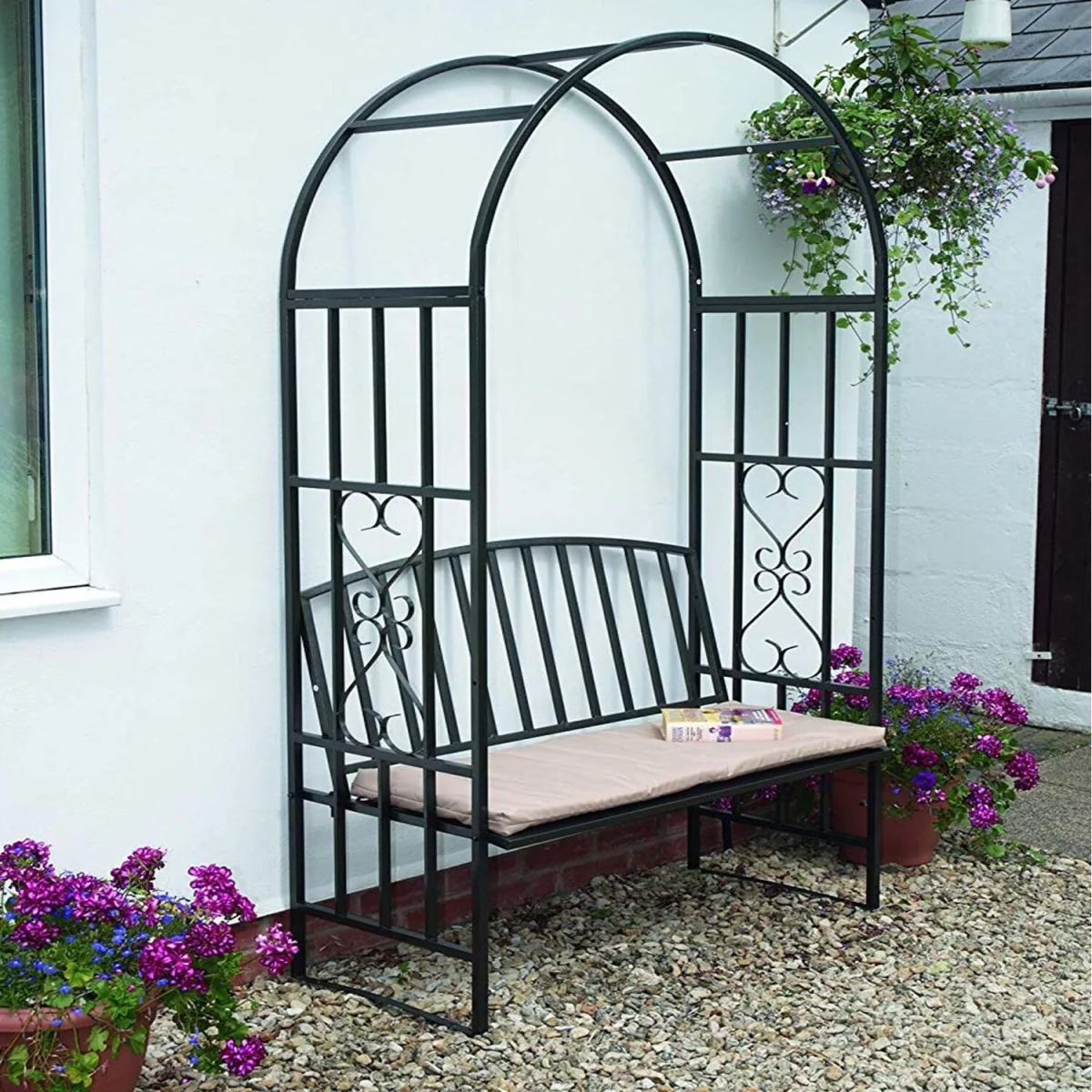 Garden Metal Black Rose Arch Trellis Pergola Arbour With Bench - Black – image 1