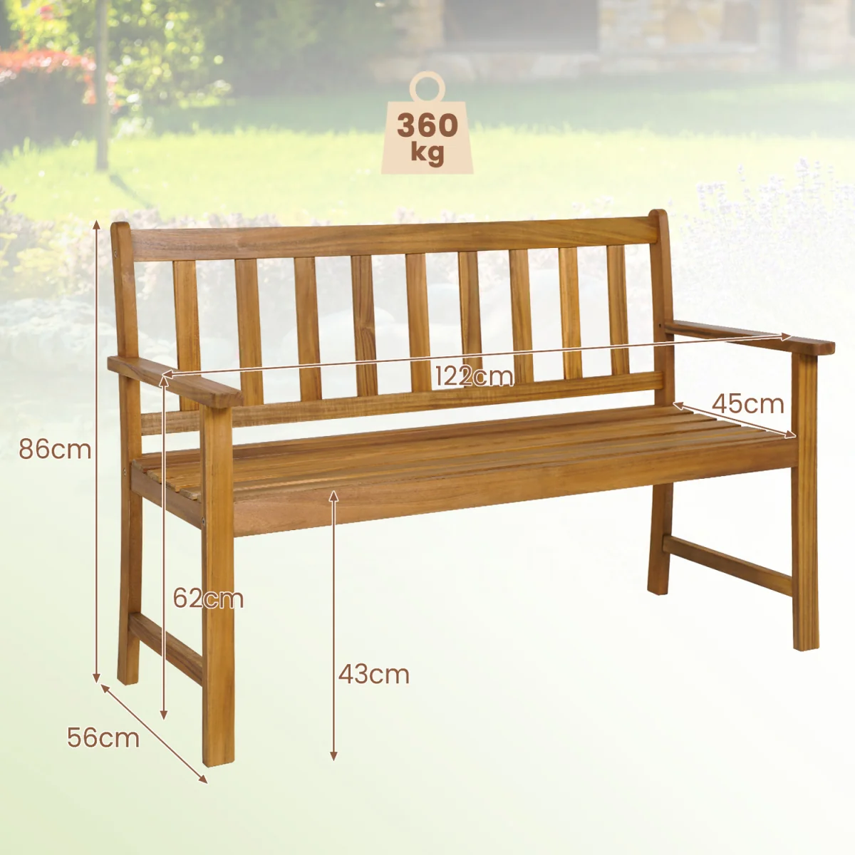 2-Person Garden Bench - Brown – image 9