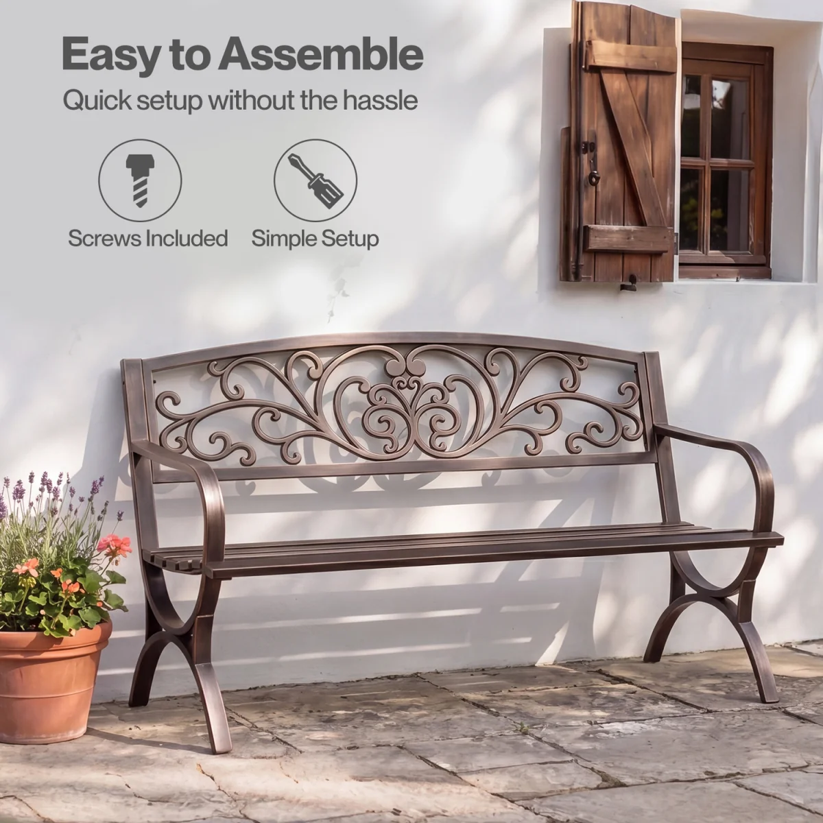 Garden Bench,Butterfly Cast Iron Outdoor Bench,300kg Metal,Bronze - Bronze – image 2