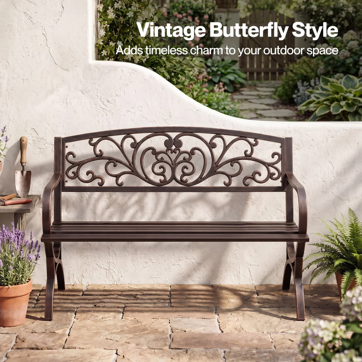 Garden Bench,Butterfly Cast Iron Outdoor Bench,300kg Metal,Bronze - Bronze – image 3