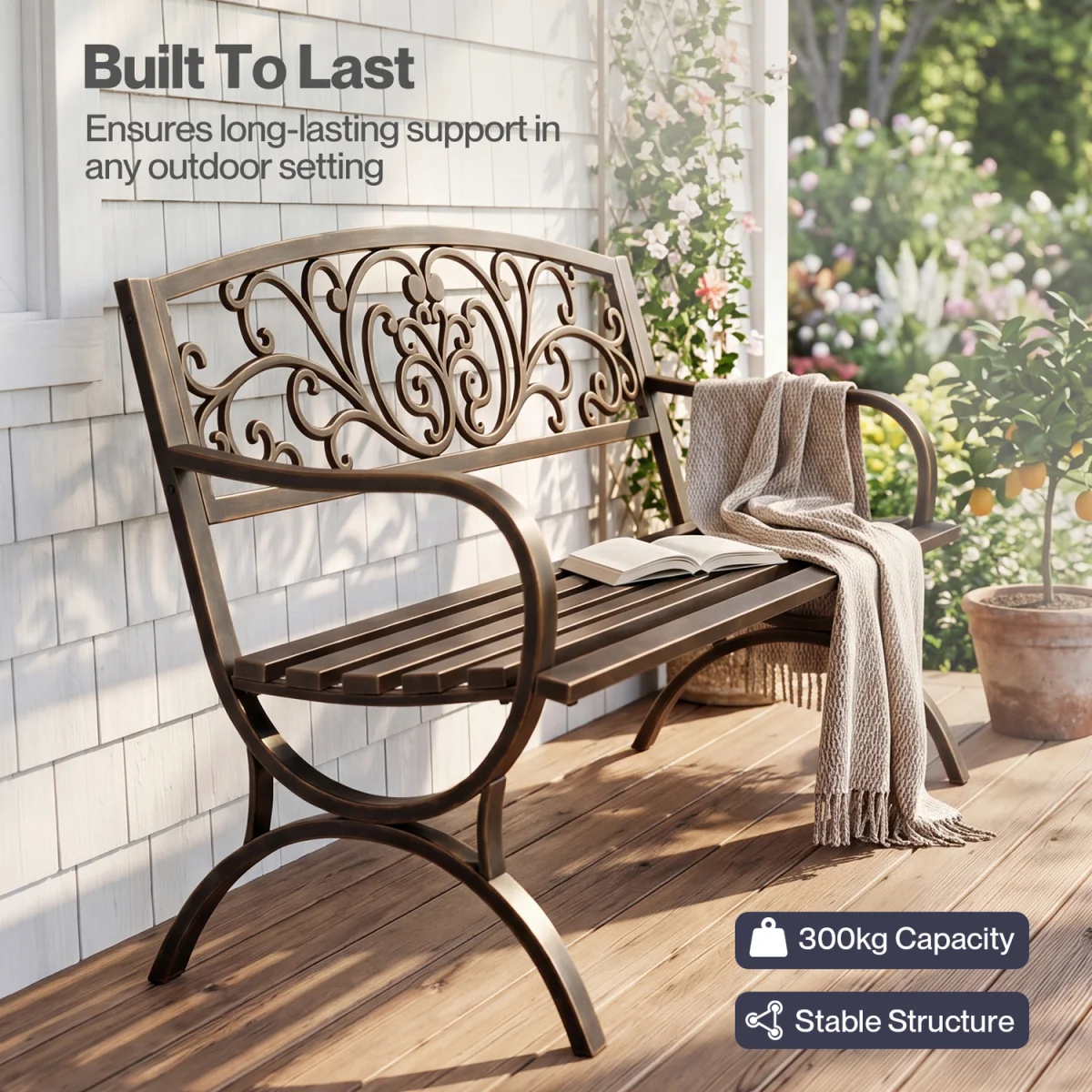 Garden Bench,Butterfly Cast Iron Outdoor Bench,300kg Metal,Bronze - Bronze – image 7