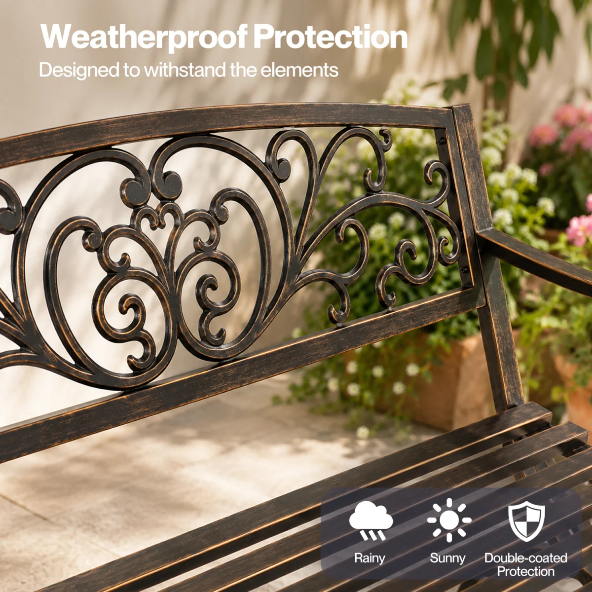 Garden Bench,Butterfly Cast Iron Outdoor Bench,300kg Metal,Bronze - Bronze – image 8
