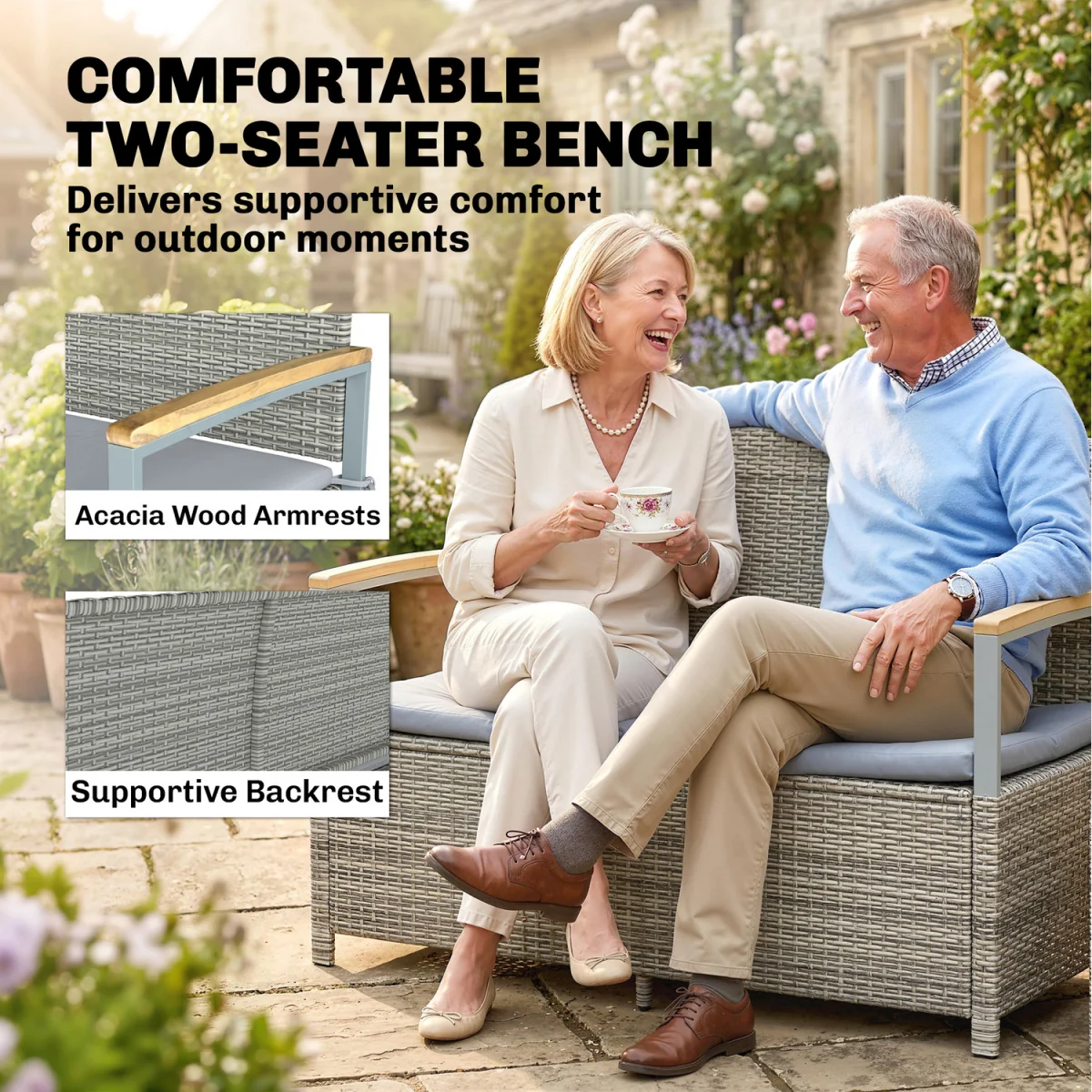 Outsunny 170 L Rattan Garden Storage Bench with Cushion - Light Grey – image 4