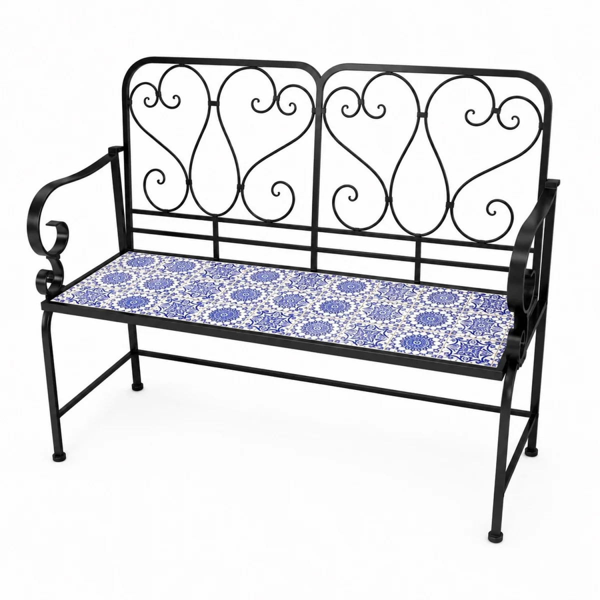 Porto Mosaic 2 Seater Garden Bench - Black frame with mosaic tile seat – image 2