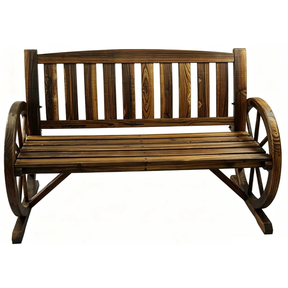 2 Seater Wooden Wagon Wheel Garden Bench – image 2