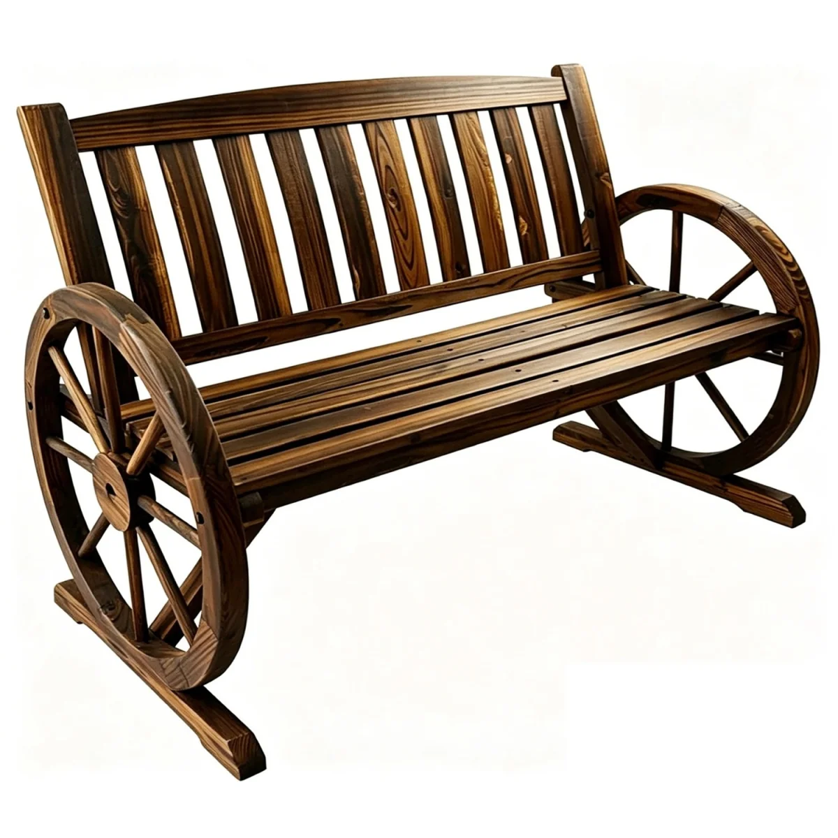 2 Seater Wooden Wagon Wheel Garden Bench – image 4