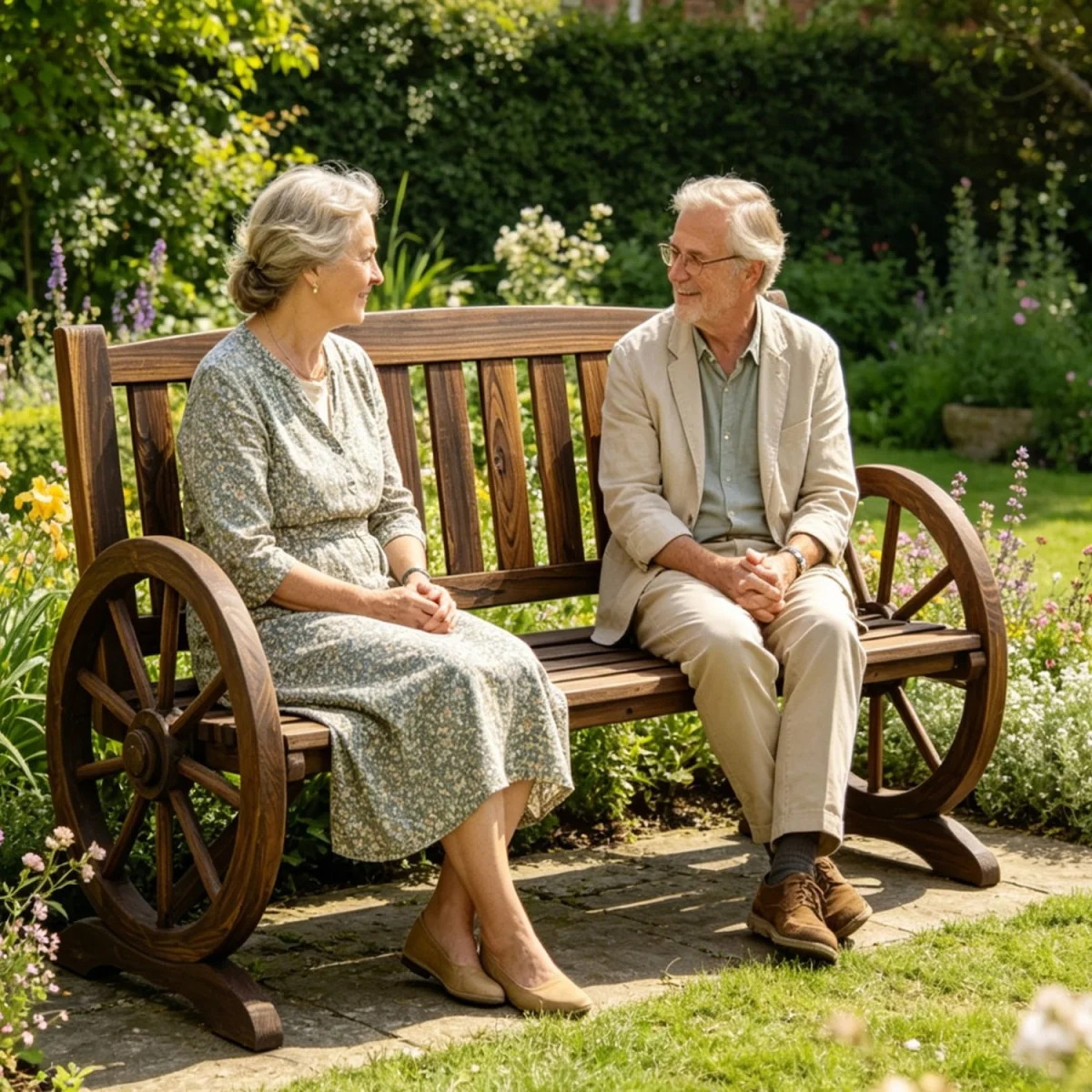 2 Seater Wooden Wagon Wheel Garden Bench – image 5