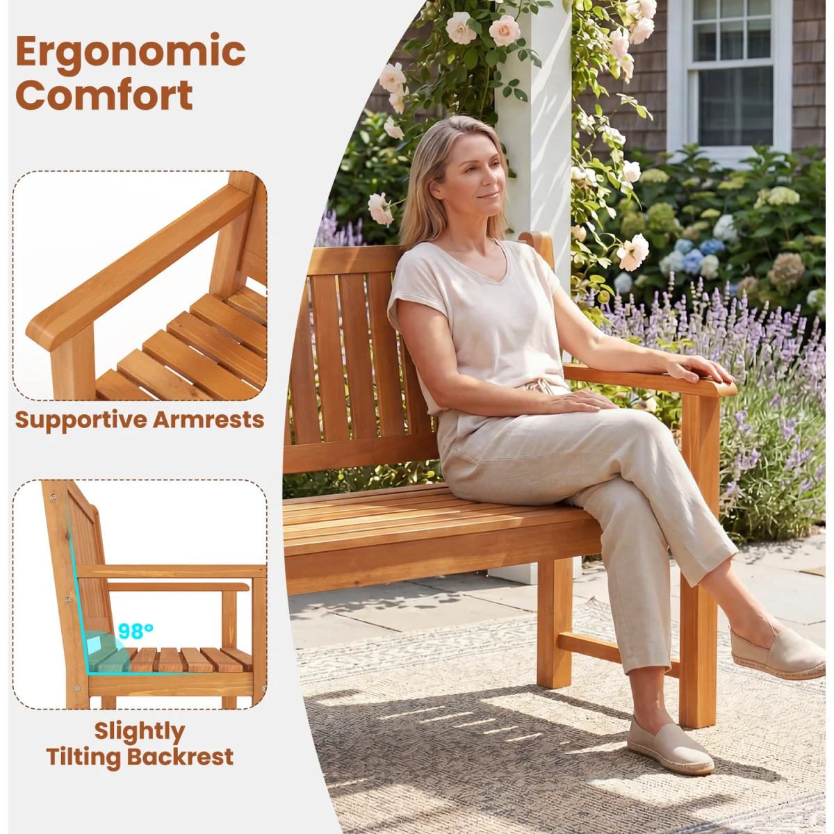 Large Garden Bench with Backrest – image 8