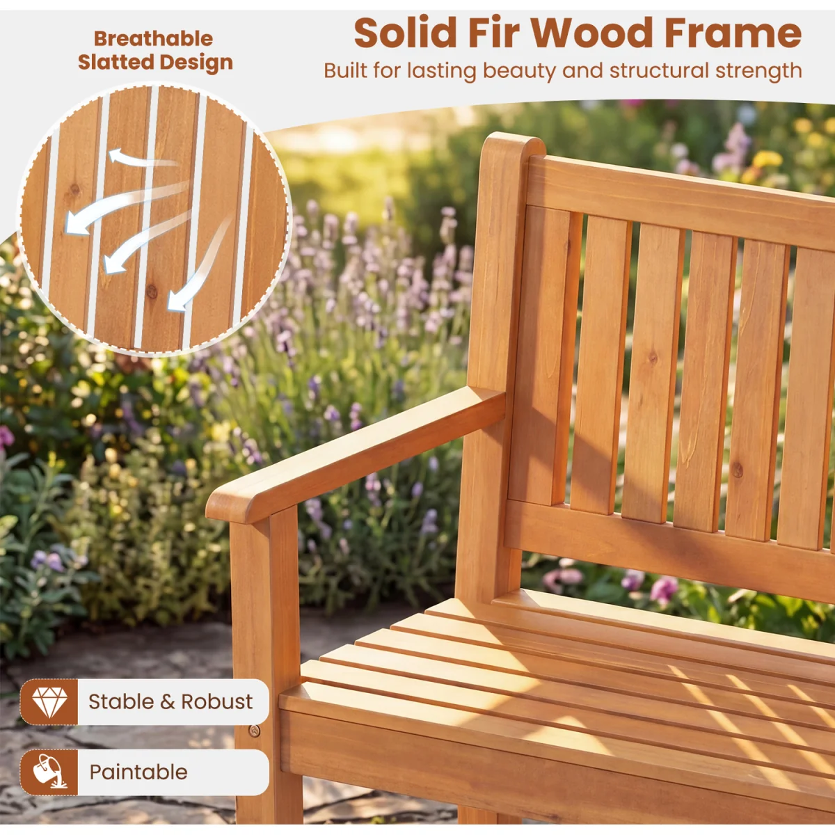 Large Garden Bench with Backrest – image 9