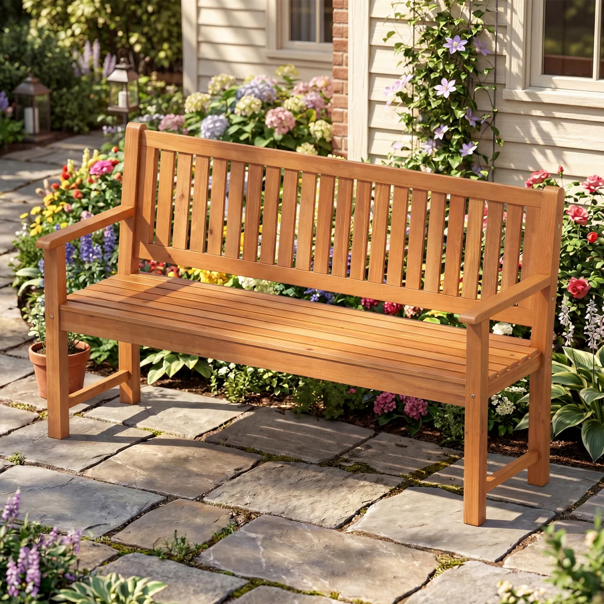 Large Garden Bench with Backrest – image 1