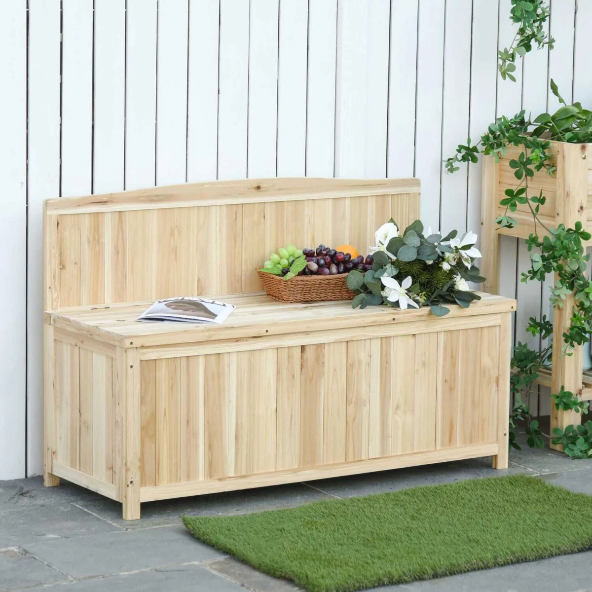 Venamo Wood Natural Outdoor Storage Bench with Lift-Up Seat for Garden – image 4
