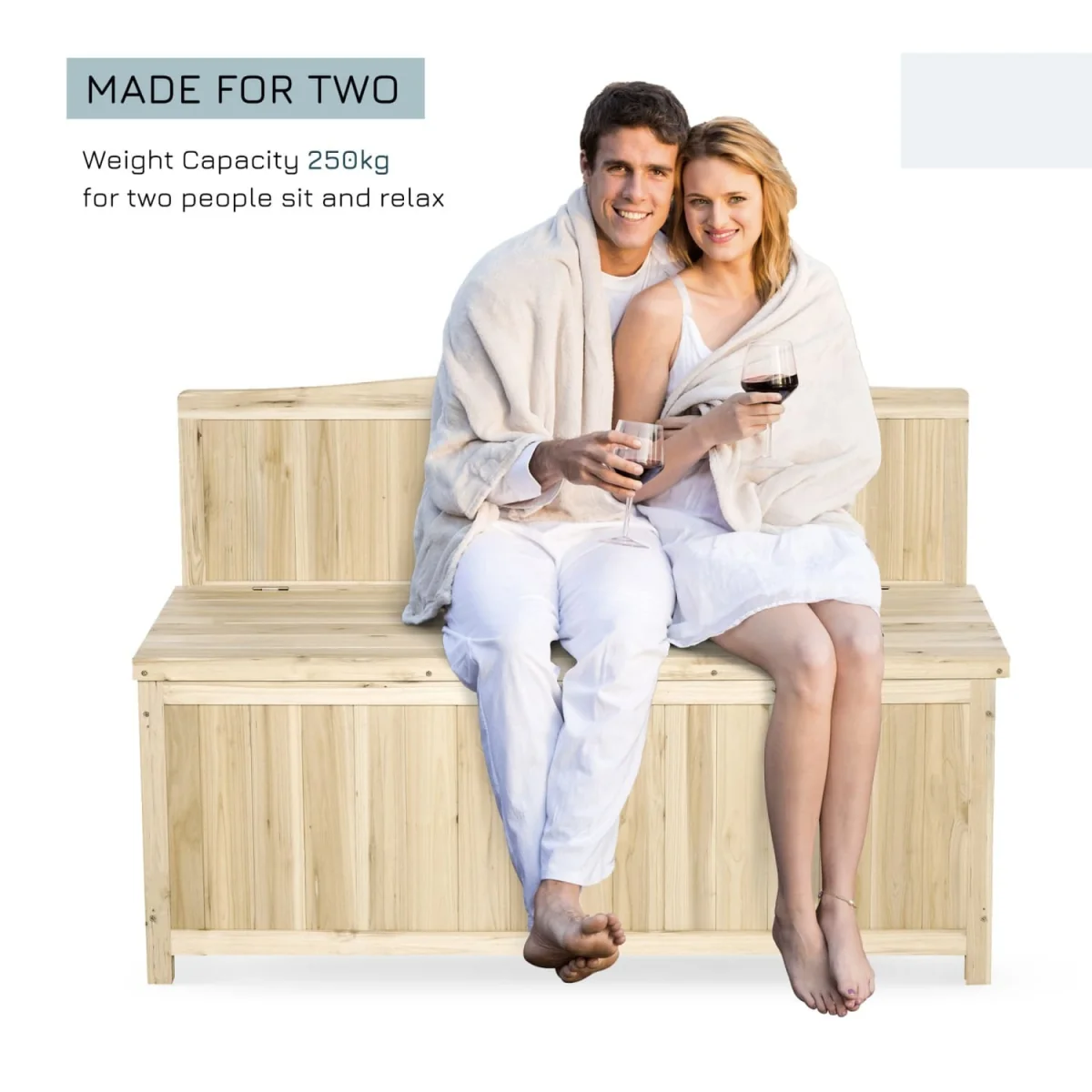 Venamo Wood Natural Outdoor Storage Bench with Lift-Up Seat for Garden – image 5