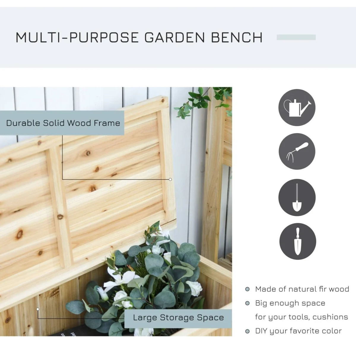 Venamo Wood Natural Outdoor Storage Bench with Lift-Up Seat for Garden – image 6