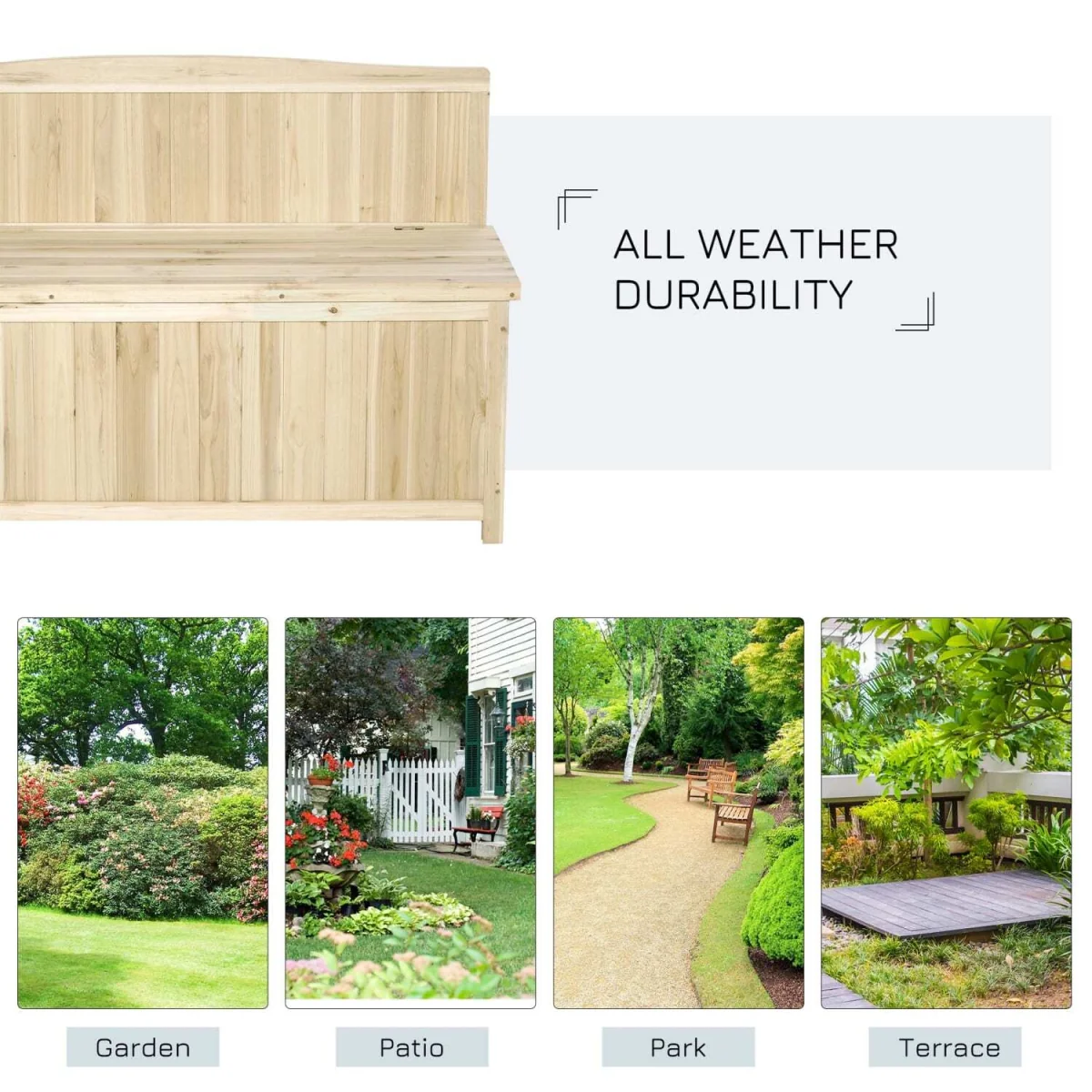 Venamo Wood Natural Outdoor Storage Bench with Lift-Up Seat for Garden – image 8