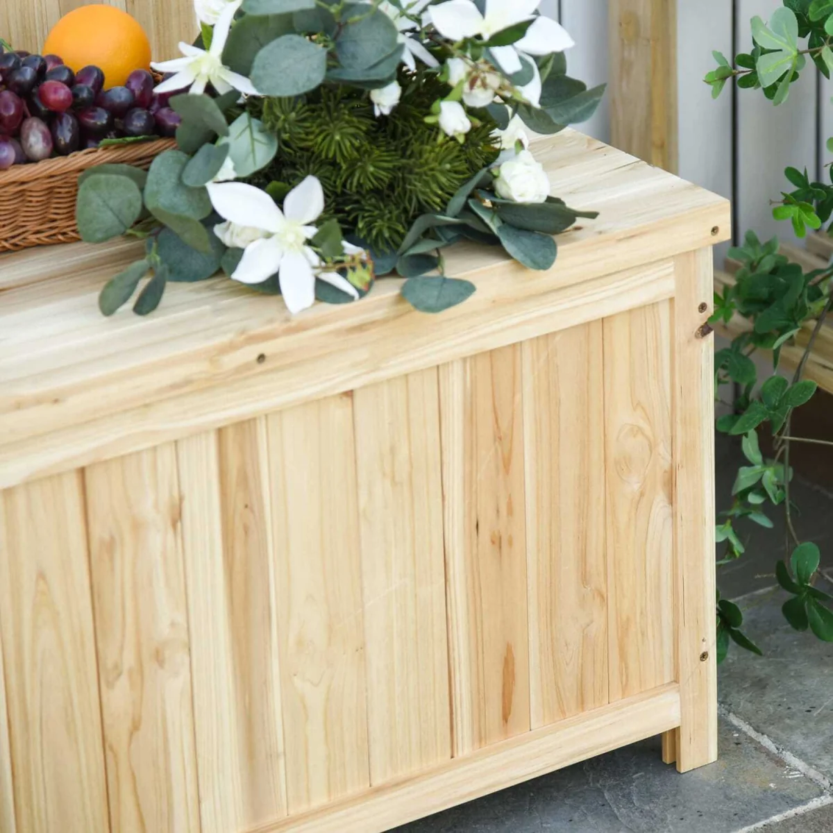 Venamo Wood Natural Outdoor Storage Bench with Lift-Up Seat for Garden – image 10