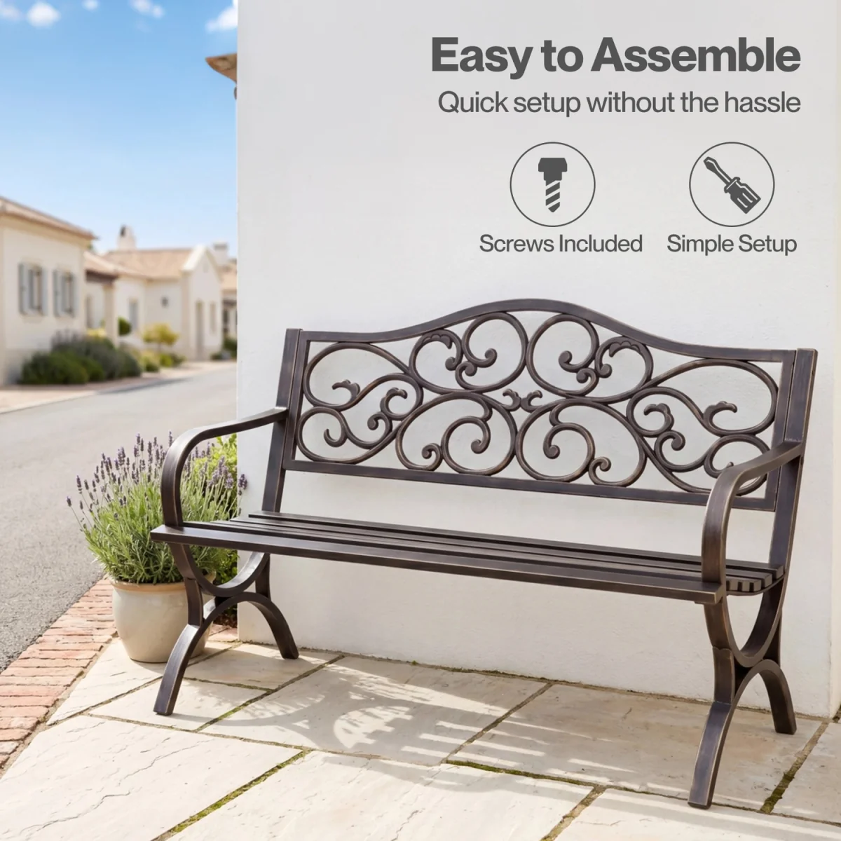 Garden Bench,Outdoor Bench,300kg Metal,Floral Pattern Bronze - Bronze – image 2