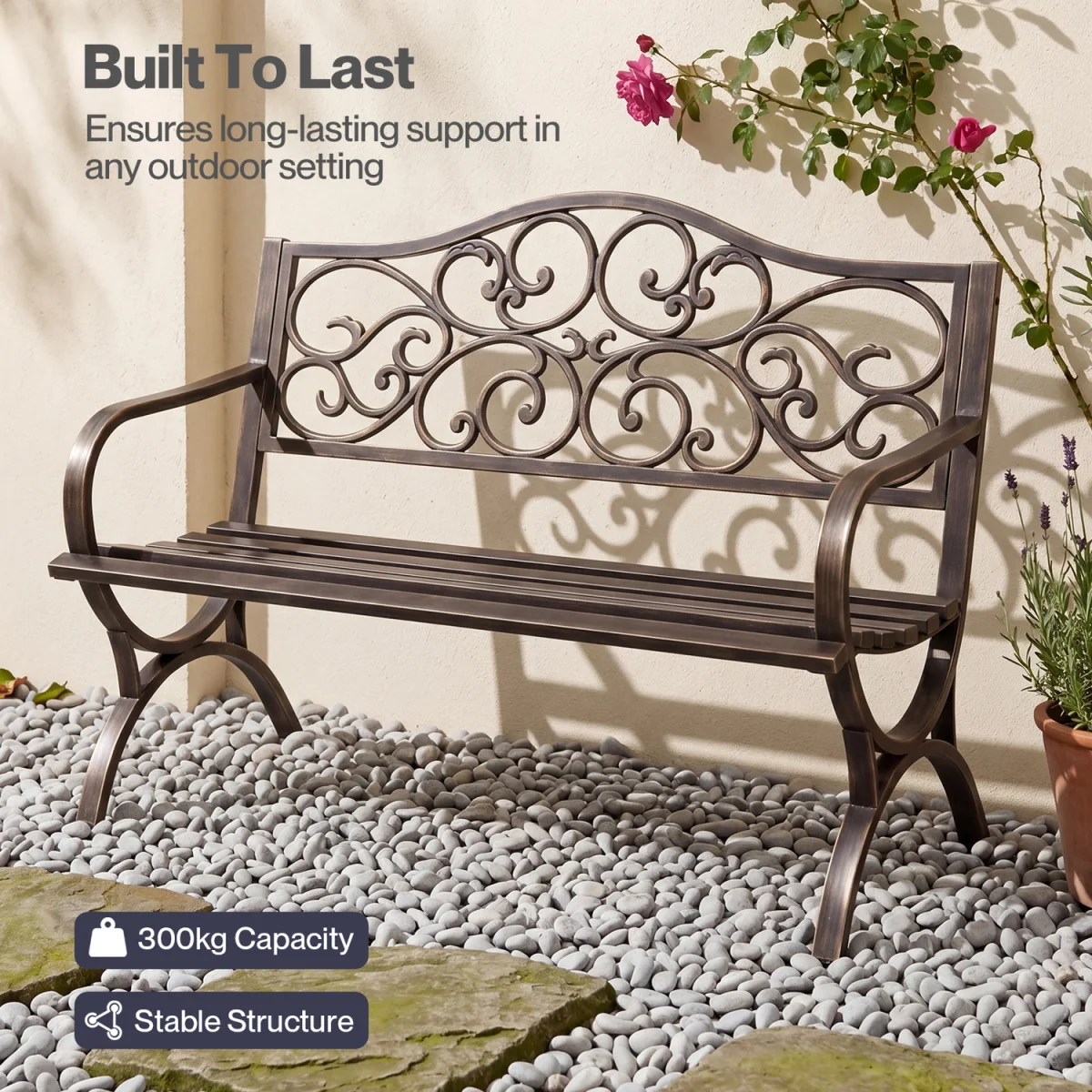 Garden Bench,Outdoor Bench,300kg Metal,Floral Pattern Bronze - Bronze – image 6