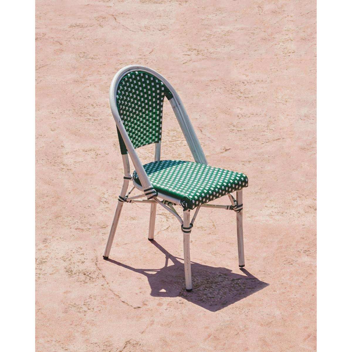 Marilyn stackable outdoor bistro chair in aluminium and synthetic rattan, green & white – image 2