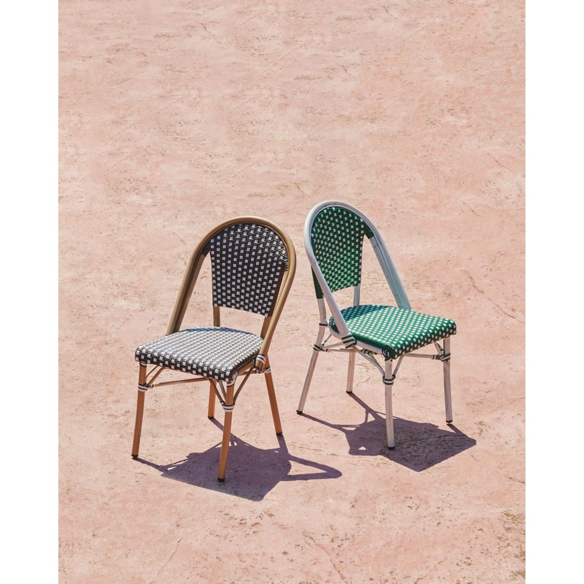 Marilyn stackable outdoor bistro chair in aluminium and synthetic rattan, green & white – image 4