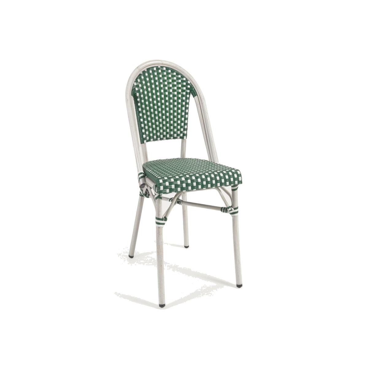 Marilyn stackable outdoor bistro chair in aluminium and synthetic rattan, green & white – image 1