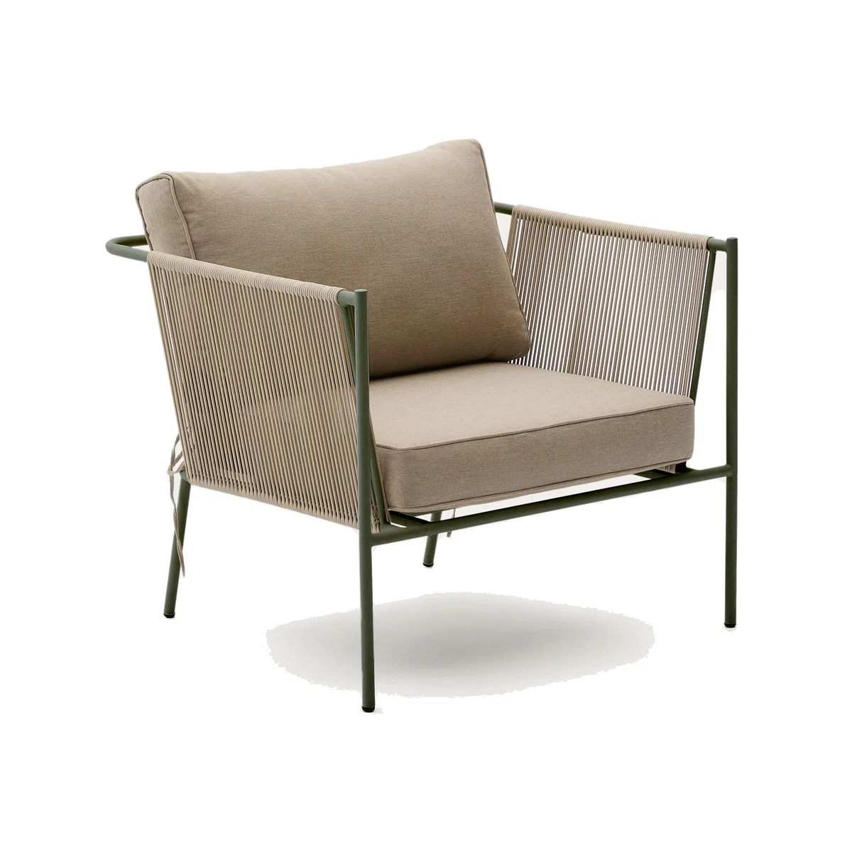 Zivia outdoor armchair in ecru rope cord and green galvanised steel – image 1