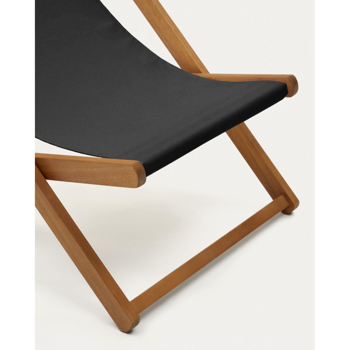 Adredna folding outdoor deck chair in black with solid acacia wood FSC 100% – image 3