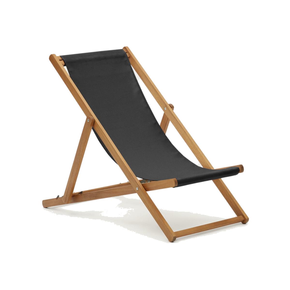 Adredna folding outdoor deck chair in black with solid acacia wood FSC 100% – image 1