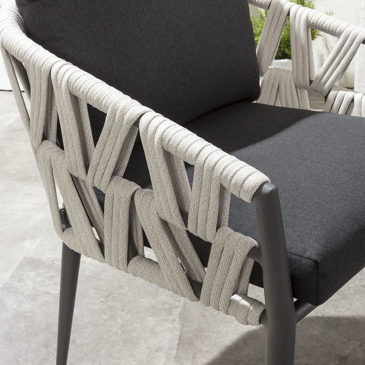Modern Aluminium Outdoor Garden Dining Chair Light Grey Rope – image 2