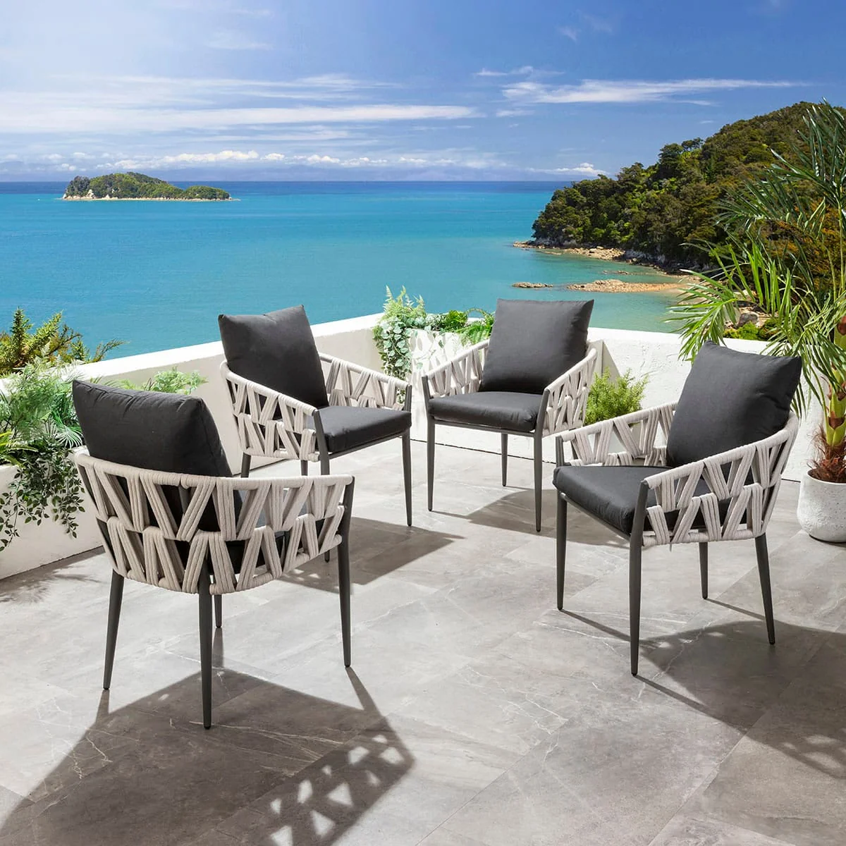 Modern Aluminium Outdoor Garden Dining Chair Light Grey Rope – image 3