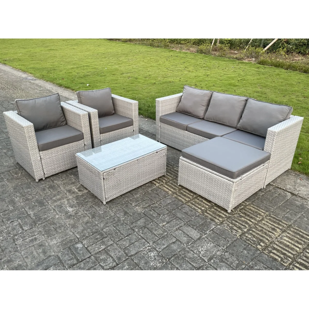 Lounge Outdoor PE Rattan Garden Furniture Set 2 Armchair - Light Grey Mixed – image 3