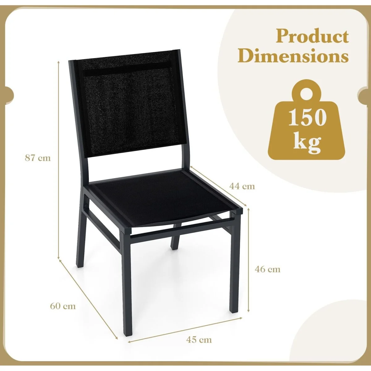 Costway Set of 2 Garden Dining Chair - Black – image 2