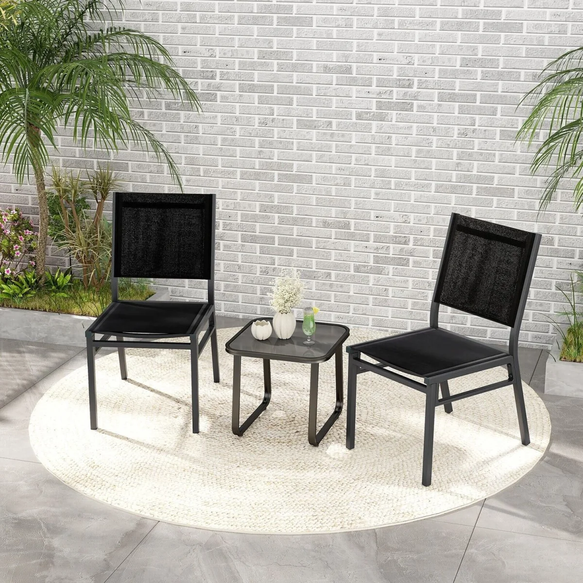 Costway Set of 2 Garden Dining Chair - Black – image 3