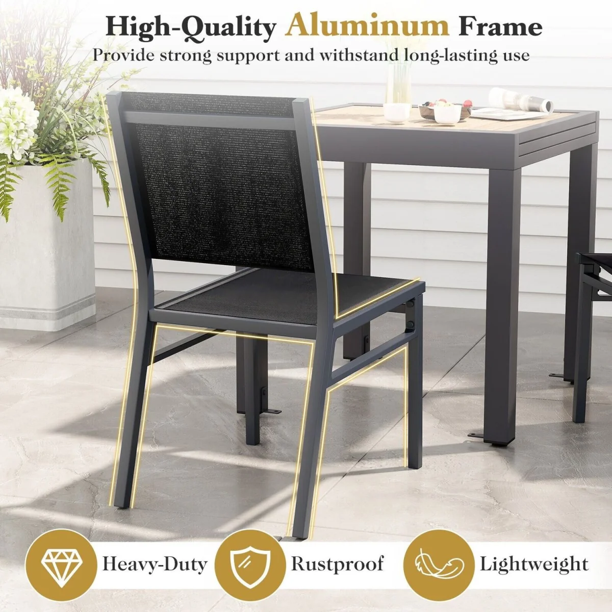 Costway Set of 2 Garden Dining Chair - Black – image 6