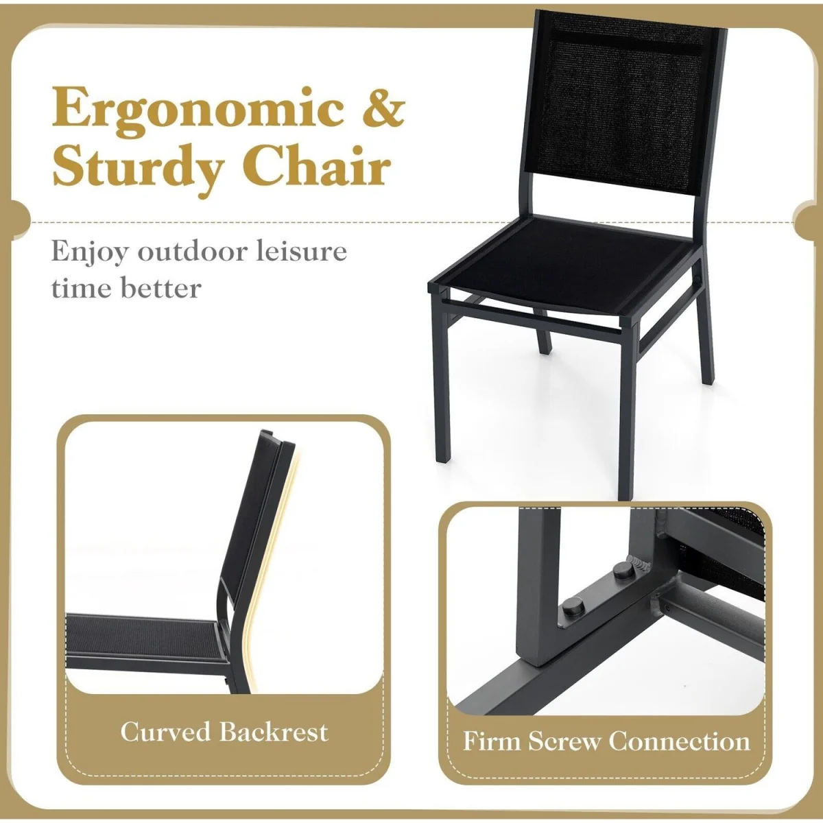 Costway Set of 2 Garden Dining Chair - Black – image 7