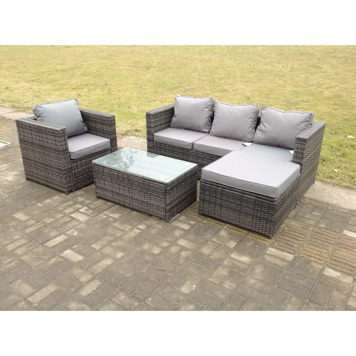 Lounge Rattan Sofa Set Outdoor Garden Furniture Single Arm Chair - Dark Grey Mixed – image 2