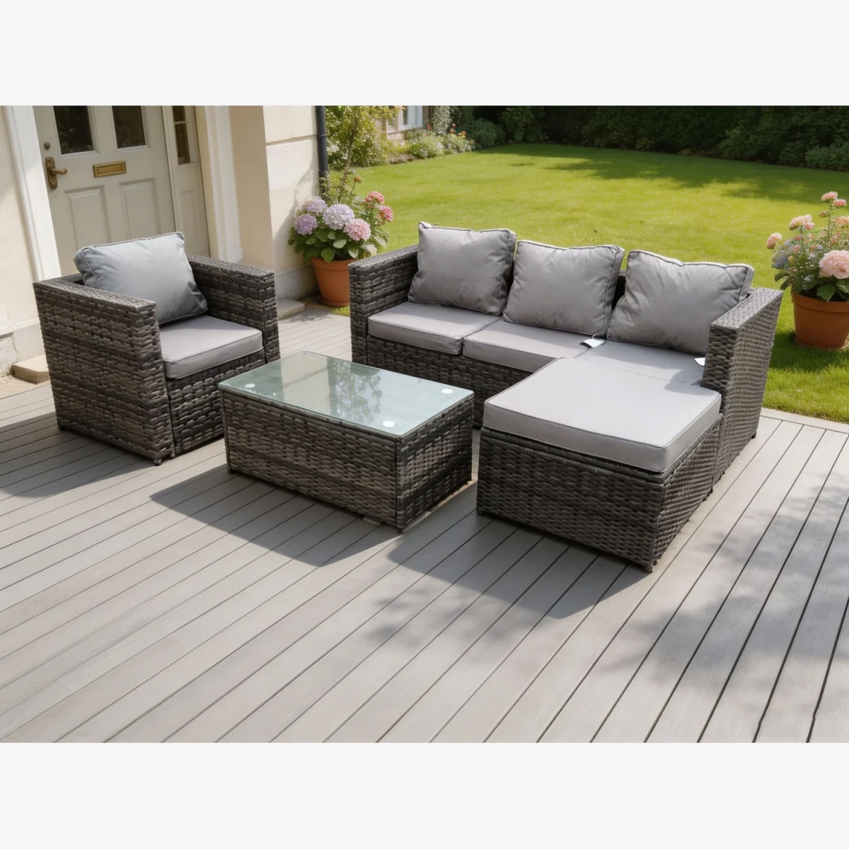 Lounge Rattan Sofa Set Outdoor Garden Furniture Single Arm Chair - Dark Grey Mixed – image 1